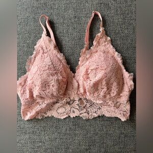 Aerie Pink Lace Padded Plunge Bralette with Adjustable Straps